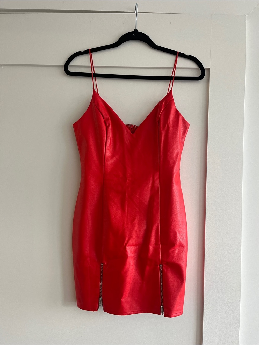 superdown Red Faux-Leather Mini Dress with Zipper Accents